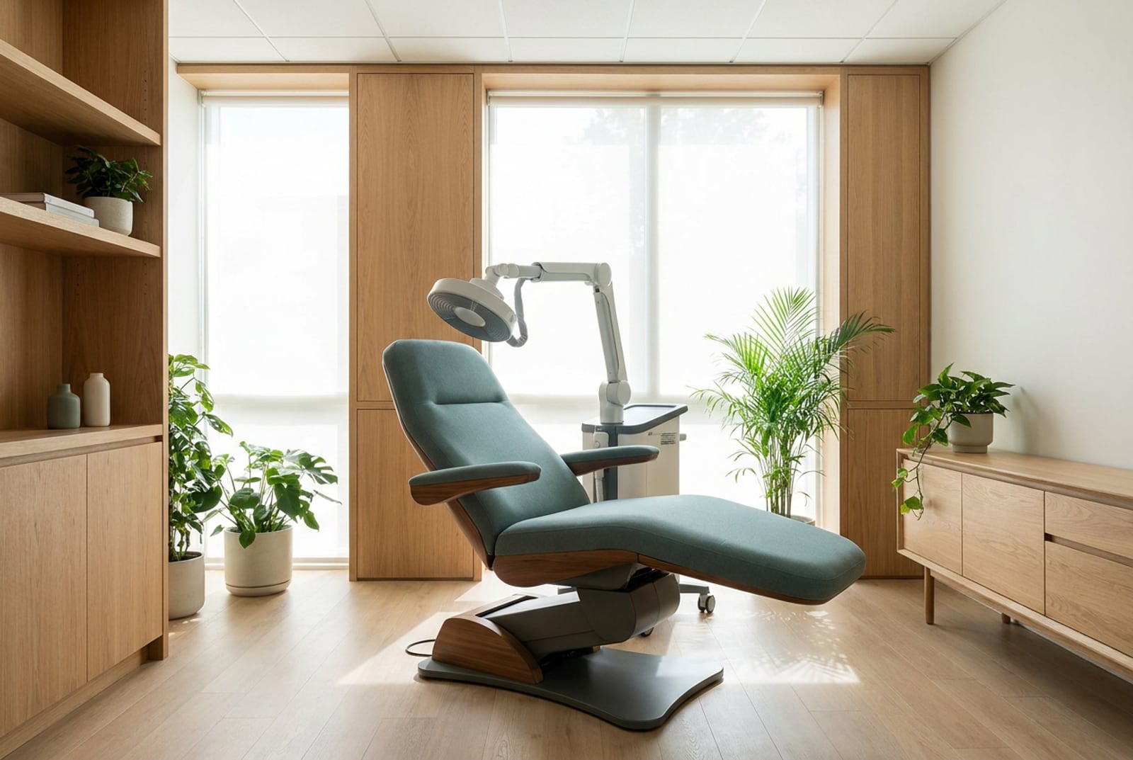 Sillón y equipo de Estimulación Magnética Transcraneal en una sala de tratamiento ambulatoria, sin necesidad de anestesia